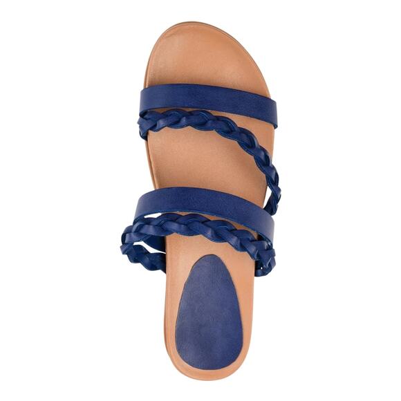 Journee Women's Colette Braided Strappy Flat Slide Sandals Blue Size 8 1/2 - Picture 4 of 5